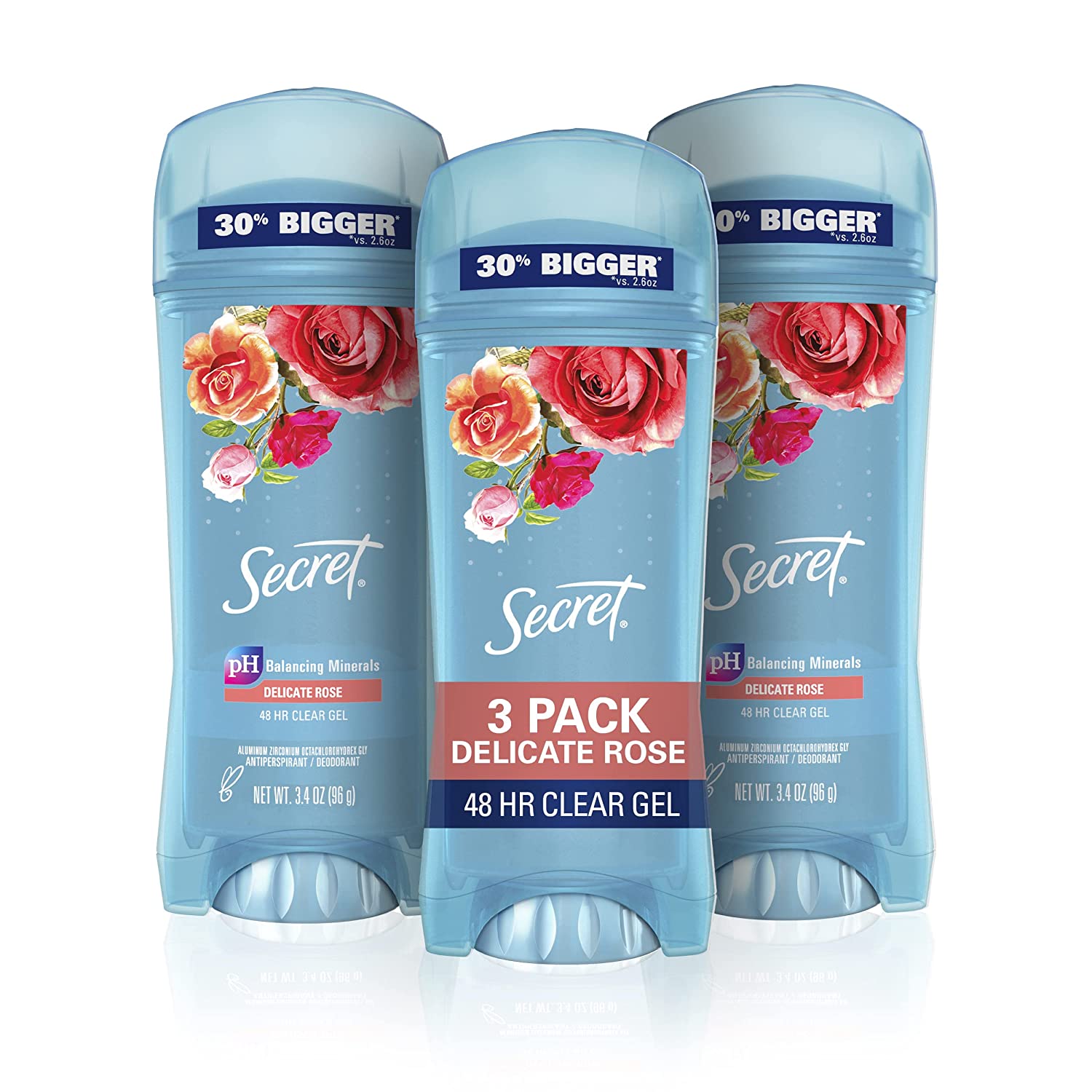 Secret Antiperspirant and Deodorant Women, Delicate Rose Scent, Clear Gel 3.4 oz (Pack of 3) - Image 1